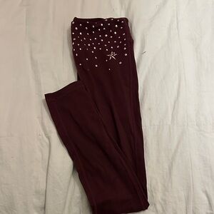 Kids Burgundy Star Embellished Leggings
